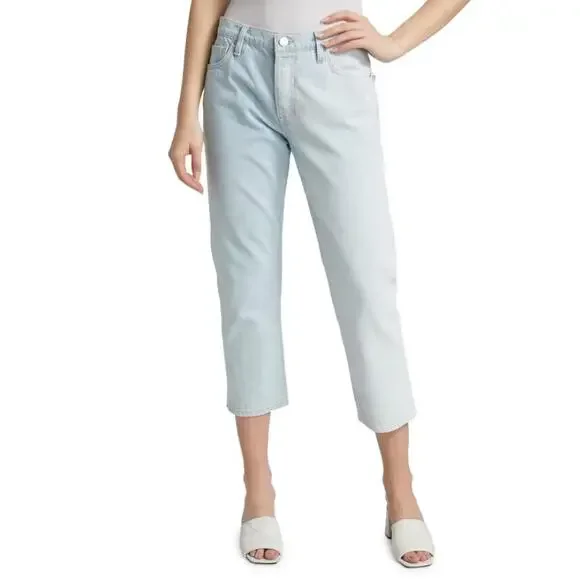 FRAME like new split screen light wash denim Le Slouch straight cropped jeans - Picture 3 of 11